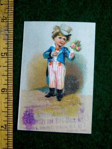 1870s-80s Stinard's Novelty & Bird Store Young Uncle Sam Boy Trade Card F31