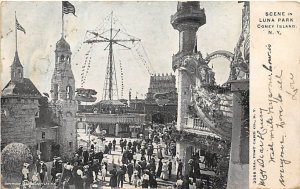 Scene in Luna Park Coney Island, NY, USA Amusement Park 1905 Missing Stamp gl...