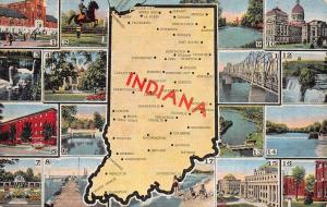 IN, Indiana  MAP & Multiple State Scenes  Court House++  c1940's Linen Postcard