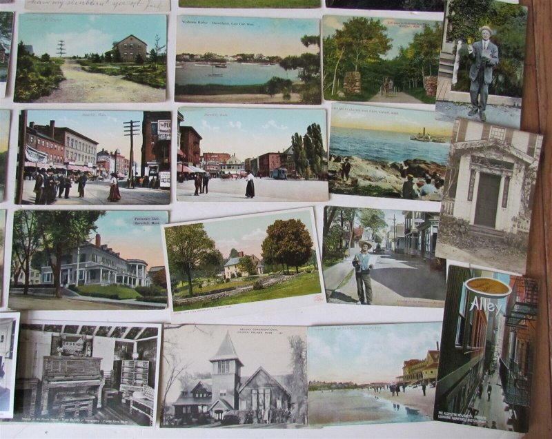 MASSACHUSETTS lot of 48 MA ANTIQUE POSTCARDS w/ SOME RPPCs