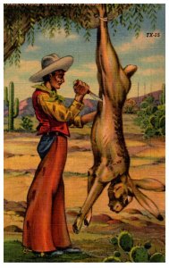 Texas Cowboy skinning a Jqack Rabbit