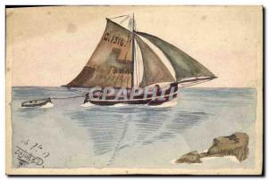 Old Postcard Boat (drawing hand)