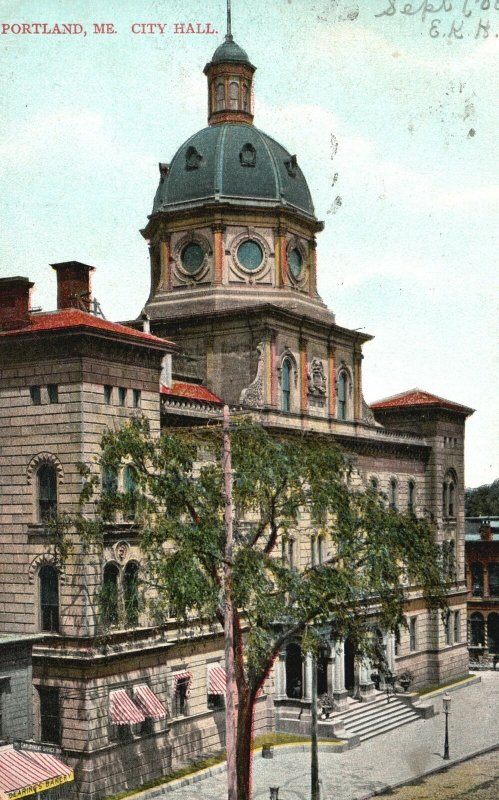 Vintage Postcard 1906 City Hall Government Office Building Portland Maine ME