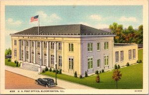 Linen Postcard United States Post Office Building in Bloomington, Illinois