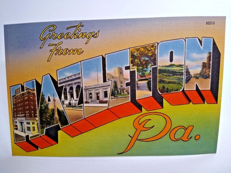 Greetings From Hazelton Pennsylvania Large Big Letter Postcard Linen Unused PA