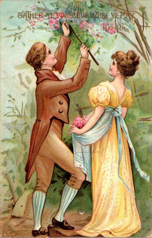 Romantic Couple Gather Ye Rosbuds While Ye May 1909