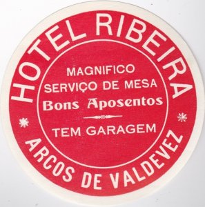 France Arcos De Valdevez Hotel Ribeira Red Vintage Luggage Label sk1022