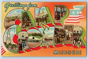 Missouri Postcard Greetings Camp Crowder Banner Large Letters 1952 Linen Posted