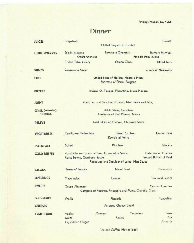 MK-064 UK Sylvania Cunard Cruise Ship Menu March 1966 Neuschwanstein Castle