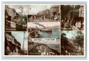 c1910 RPPC Multi View Town Folkestone Hand Tinted Postcard P128E