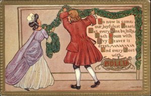 Marion Miller Christmas Couple Decorating Hall c1910 Vintage Postcard