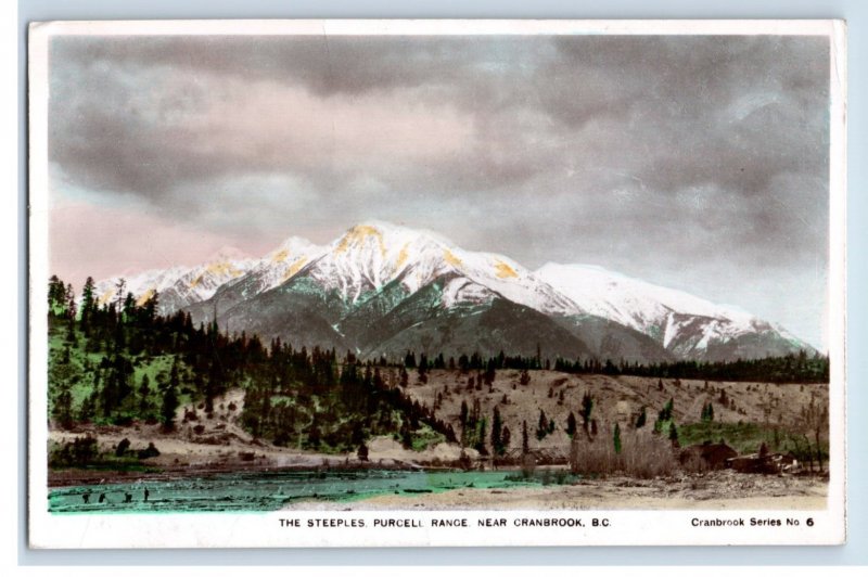 Vintage The Steeples Purcell Range Cranbrook BC Hand Tinted Postcard F144E