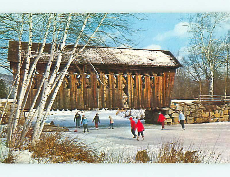 Unused Pre-1980 ICE SKATING BY COVERED BRIDGE t7889-12