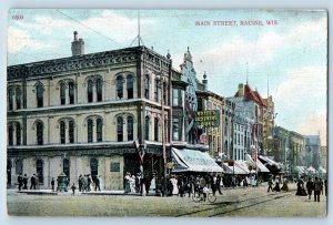 Racine Wisconsin WI Postcard Main Street Exterior Building c1910 Vintage Antique