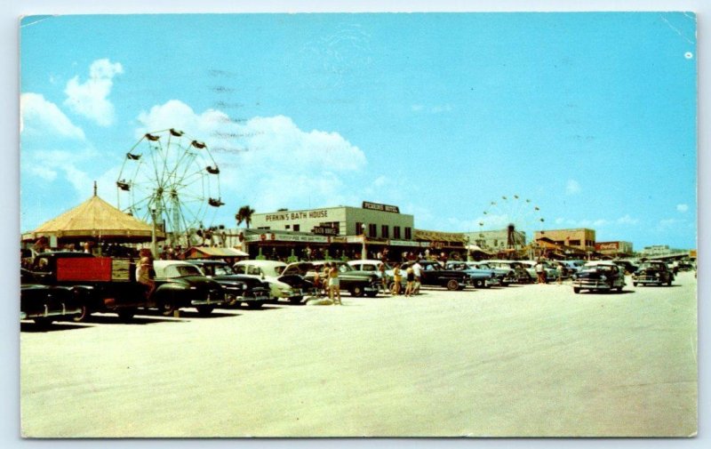 JACKSONVILLE BEACH, FL Florida  ~ CARS on BEACH & FERRIS WHEELS 1962  Postcard