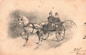 Vintage Postcard 1902 Old Days Romantic Couple Riding On A Chariot