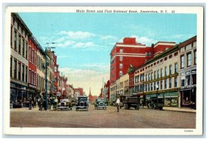 1953 Main Street And First National Bank Amsterdam New York NY Vintage Postcard