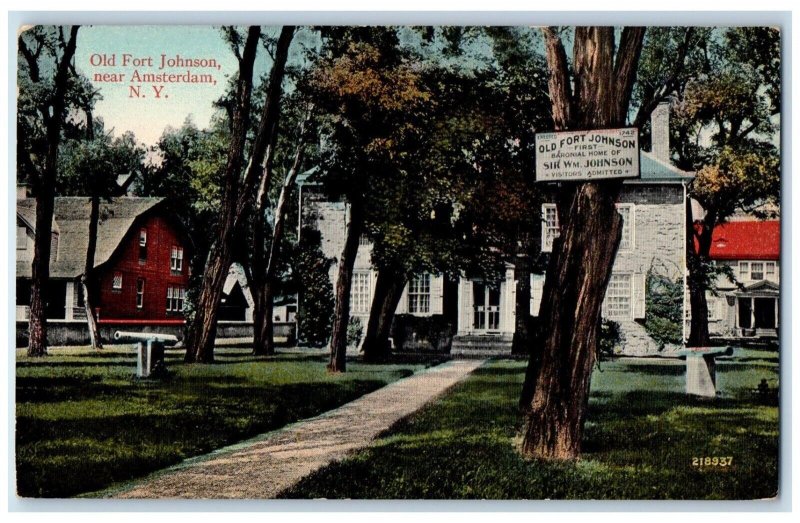 c1910's Old Fort Johnson Sign Near Amsterdam New York NY Antique Postcard