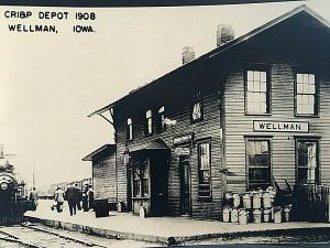 Postcard  RPPC Crisp Railroad Depot in Wellman, Iowa.  1908 Reprint. U2