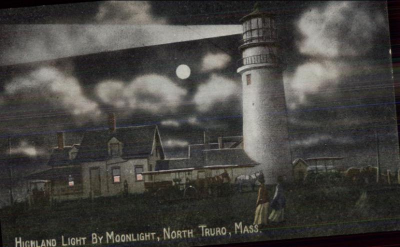 North Truro Cape Cod MA Highland Lighthouse at Night c1910 Postcard