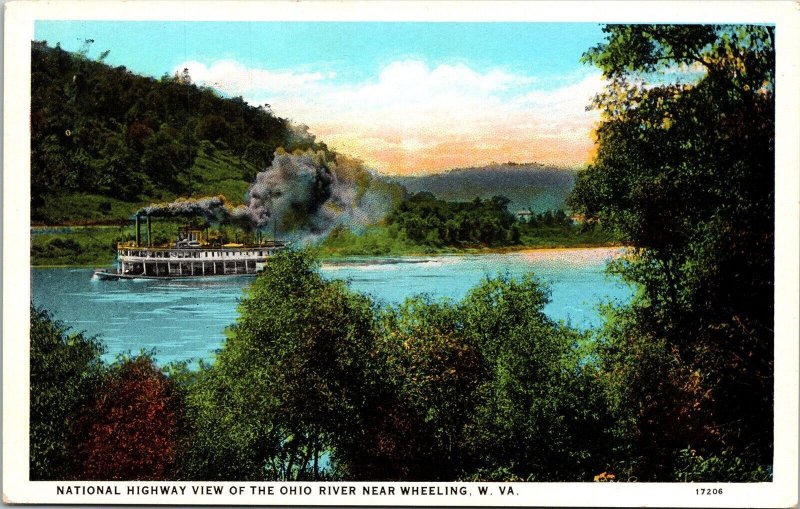 National Hwy View Ohio River Near Wheeling West Virginia WV WB Postcard UNP VTG 