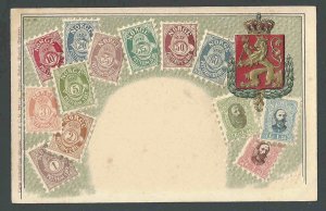 Ca 1903 Norway 1870-80 Stamp Set Portrayed On Emb Mint Card W/Coat Of Arms