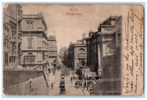 1903 Malta Strada Reale Horse Carriage Crowds Posted Antique Postcard