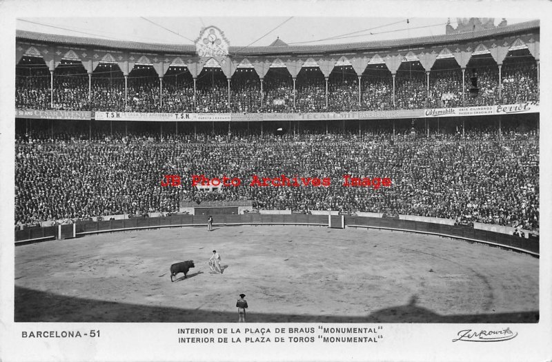 Spain, Barcelona, RPPC, La Plaza De Toros, Interior View, Photo No 51