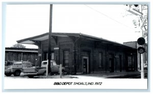 1972 B&O Depot Station Train Car Shoals Indiana IN RPPC Photo Vintage Postcard 