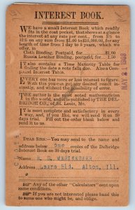 1909 Interest Book The Delbridge Co. St. Louis MO Advertising Postal Card