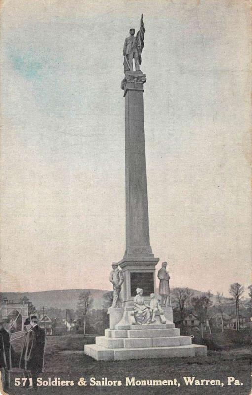 Warren Pennsylvania Soldiers Sailors Monument Antique Postcard K104829