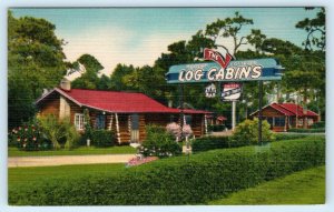 PANAMA CITY, Florida FL ~ Roadside Motel LOG CABINS 1940s Linen Postcard