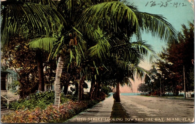 Vtg Miami Florida 13th Street Looking Towards the Bay 1910s Postcard