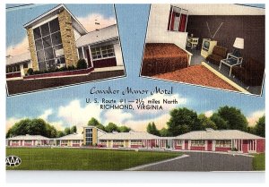 AAA Cavalier Manor Motel Split View Postcard Richmond Virginia 1954