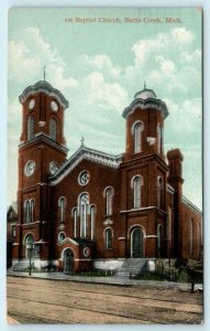 BATTLE CREEK, Michigan MI ~ FIRST BAPTIST CHURCH 1909 Calhoun County Postcard