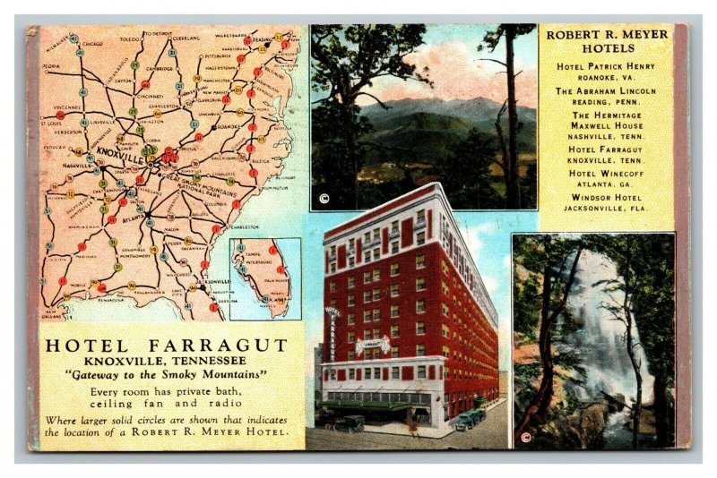 Vintage 1940's Advertising Postcard Hotel Farragut Knoxville Tennessee
