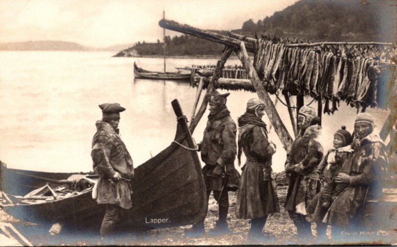 Finland Local Fisherman Drying Fish Real Photo