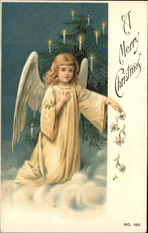 Christmas Beautiful Little Blonde Girl Angel c1910 Vintage Postcard