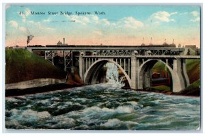 1923 Monroe Street Bridge Locomotive Train Spokane Washington Vintage Postcard