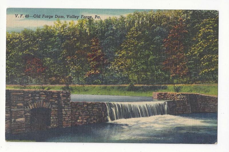 PA Valley Forge Old Forge Dam Curteich Vintage Linen Postcard