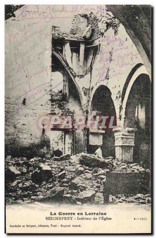 Postcard Old Army Seicheprey Interior of the church