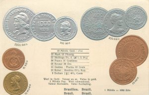 Embossed coinage national coins vintage postcard currency Brazil 