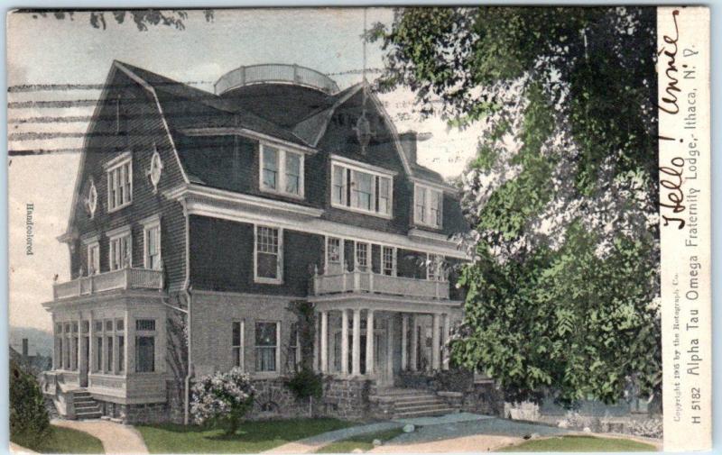 ITHACA, NY  Handcolored CORNELL~ALPHA TAU OMEGA Fraternity Lodge 1908  Postcard