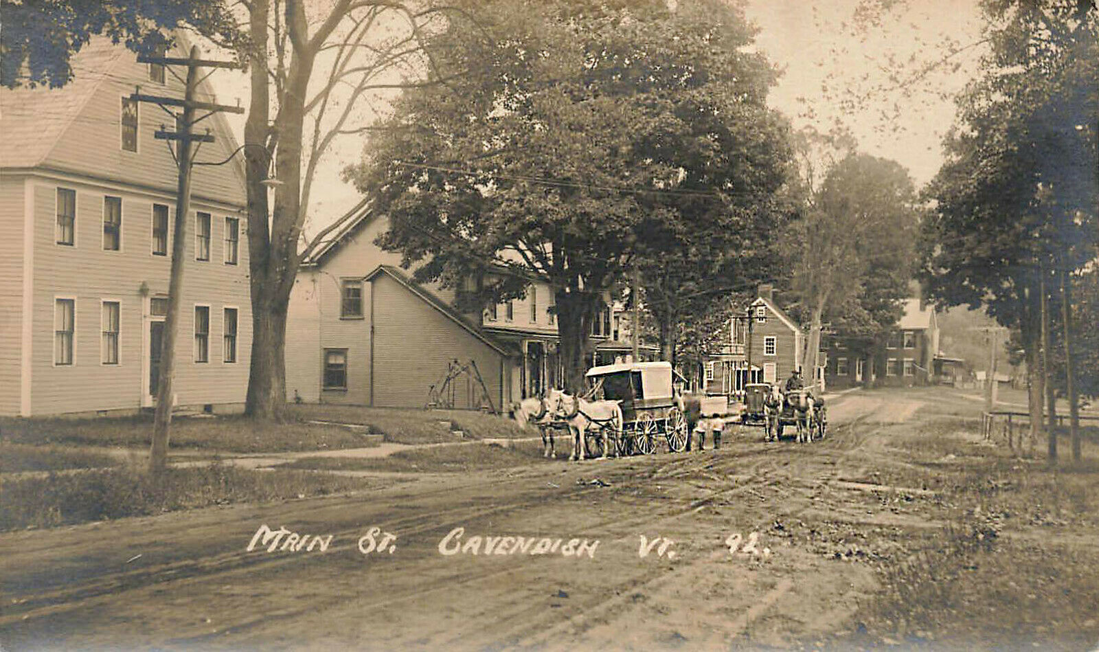 Cavendish VT Main Street Horse & Wagons Street View Real Photo Postcard
