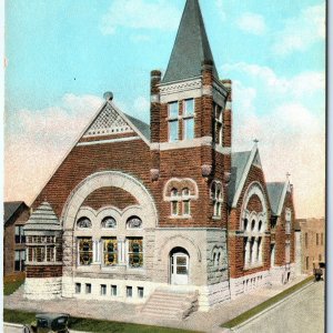 c1910s Charleston, IL First Christian Church Litho Photo Postcard ILL Cars A151