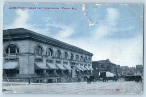 Racine Wisconsin Postcard State Street Looking East Huron c1910 Vintage Antique