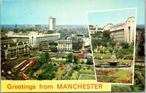 Postcard UK ENG Manchester Piccadilly with inset of Piccadilly Gardens