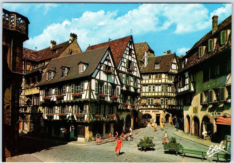 c1970s Colmar France Traditional Timber-Framed Houses Street Scene Chrome PC M23