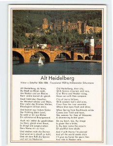 Postcard Old Bridge Heidelberg Germany Alt Heidelberg Poem by Viktor Scheffel