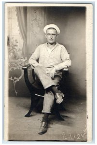 c1918 US Navy Sailor Studio P.B. McCullough Newport News VA RPPC Photo Postcard
